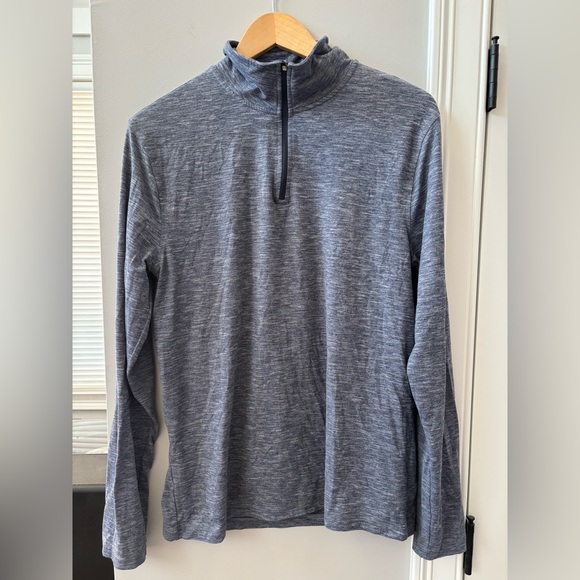 J. Crew Mens Heathered Blue Performance Quarter-Zip - Picture 2 of 5